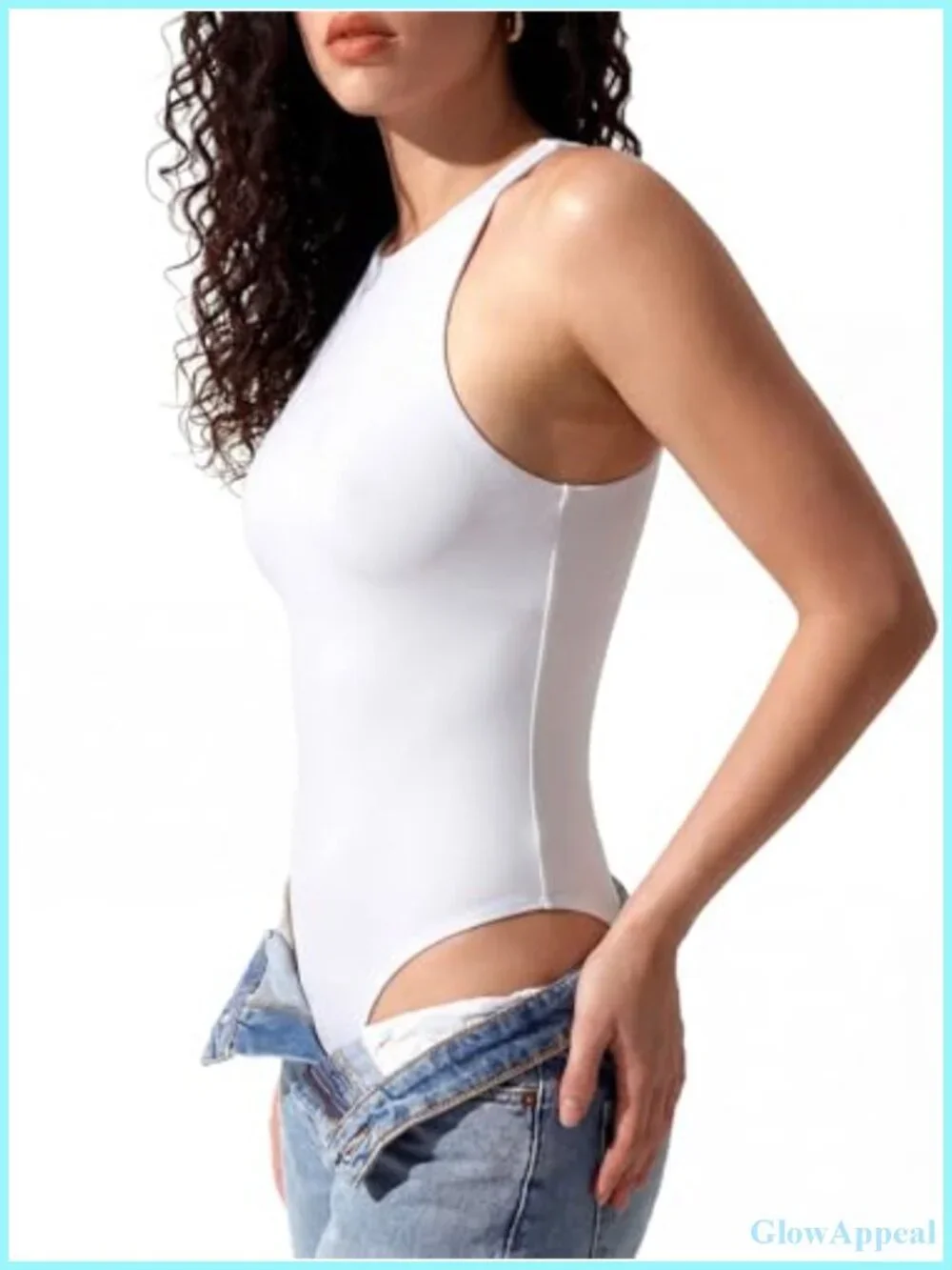 Women's Sleeveless Racer Back Halter Neck Bodysuit Tank Top